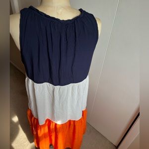 Blue white orange striped tank style summer dress fully lined like new